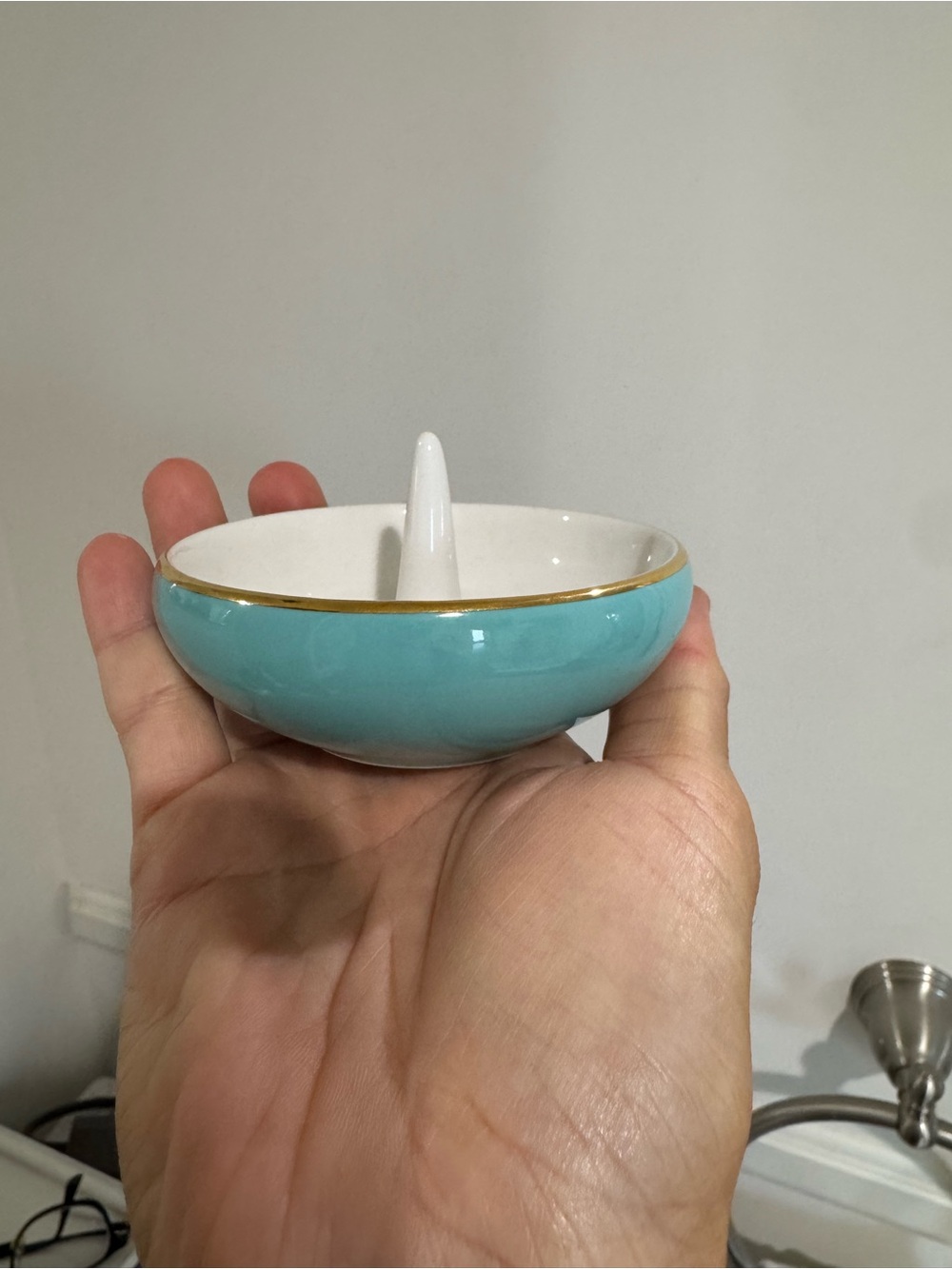 kate spade Turquoise and White Ring Holder Dish with Gold Rim